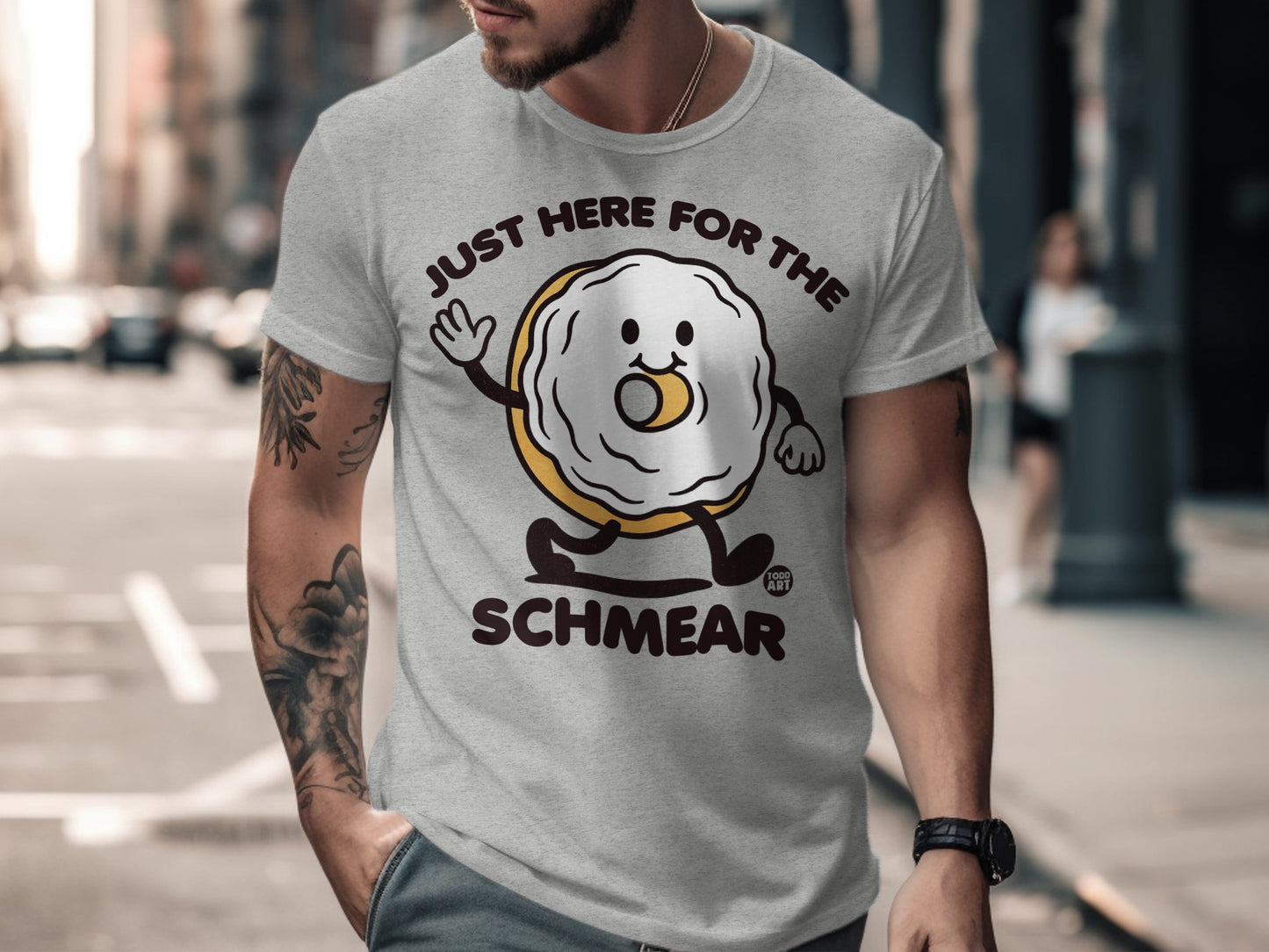 Just Here for the Schmear Cartoon Bagel T-shirt