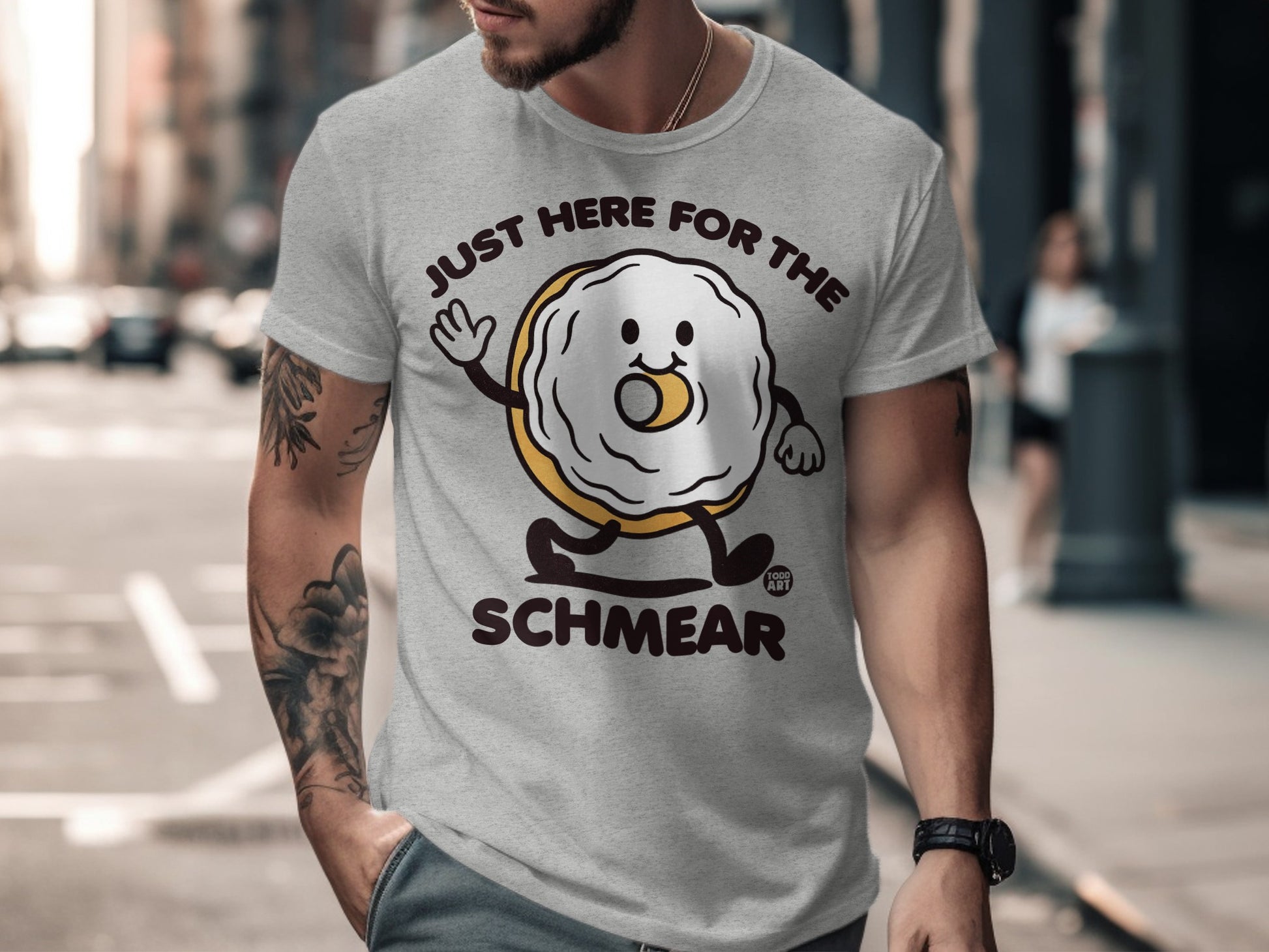 Just Here for the Schmear Cartoon Bagel T-shirt