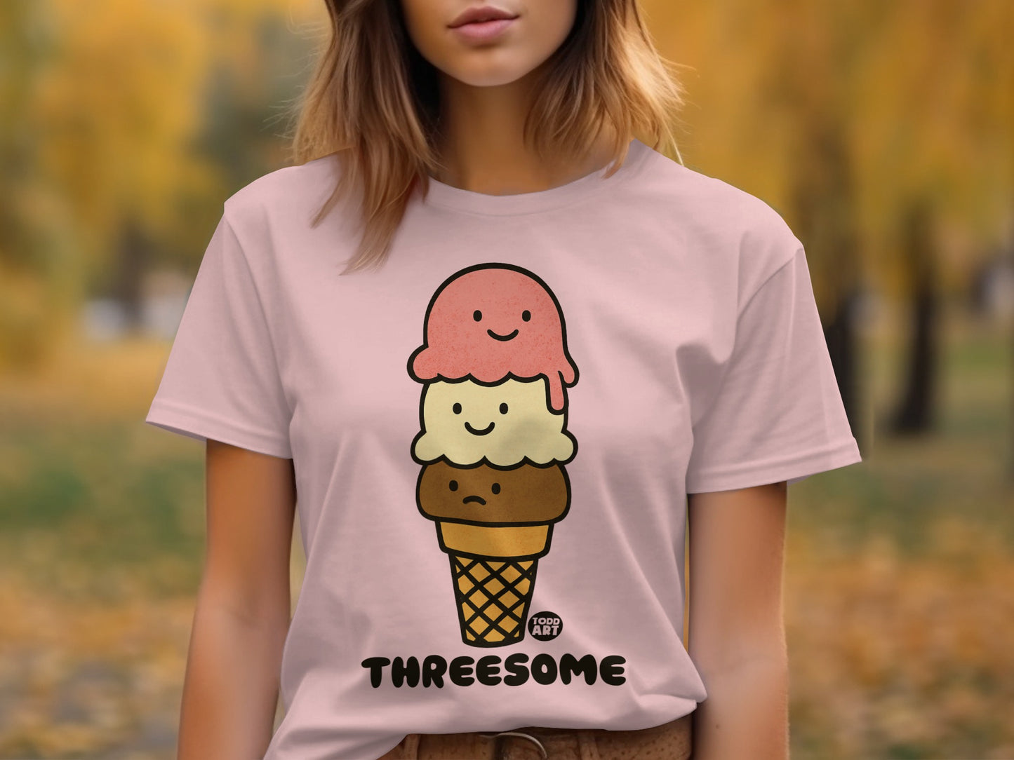 Cute Ice Cream Cartoon Threesome Graphic T-Shirt