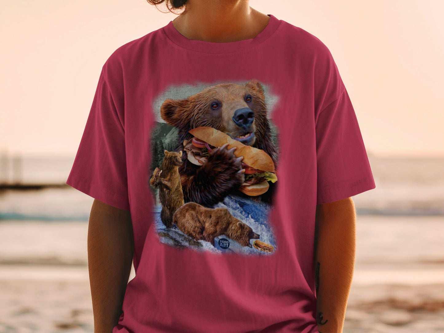 Funny Bear Eating Sandwich Graphic T-Shirt for Animal Lovers