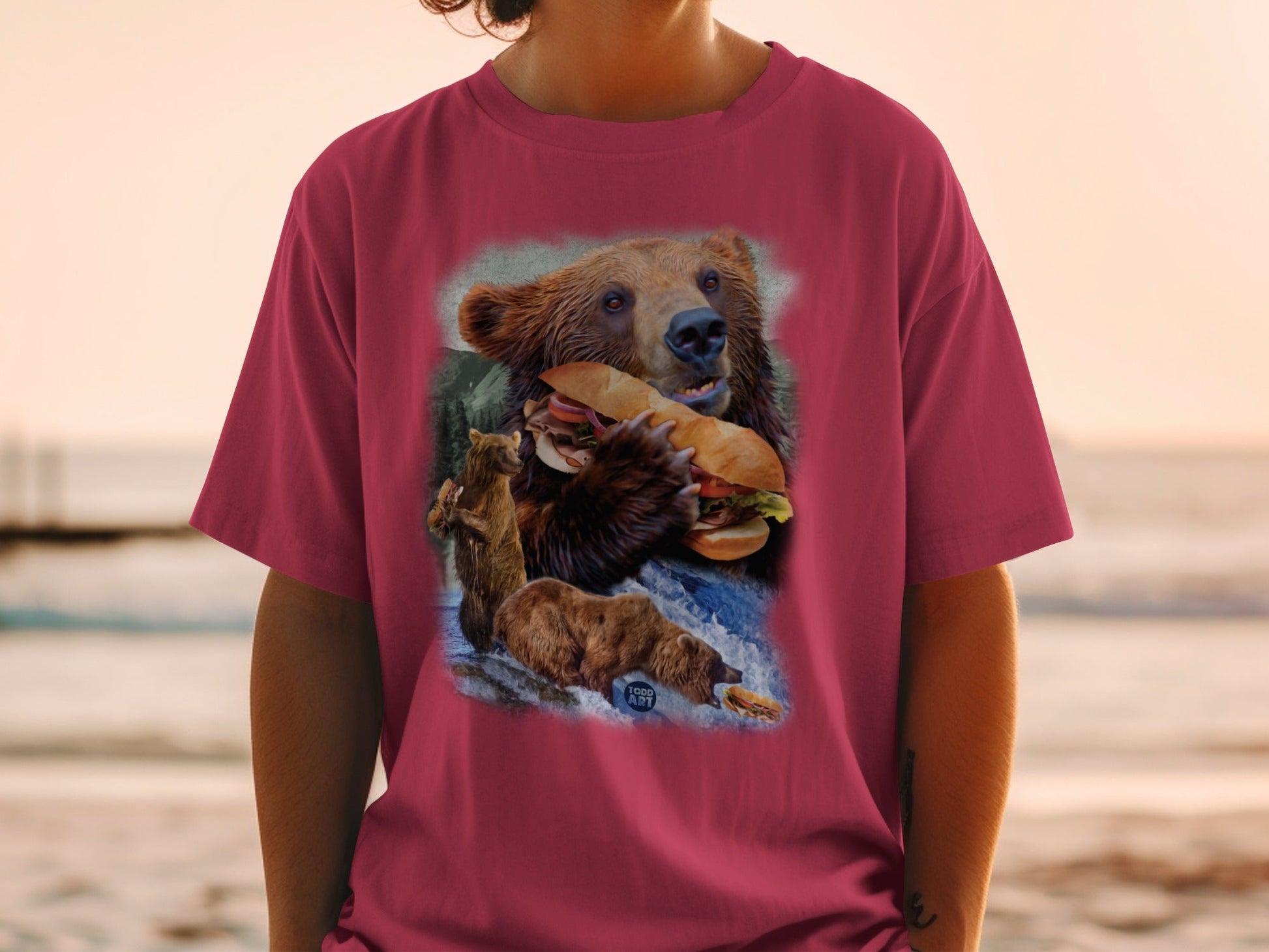 Funny Bear Eating Sandwich Graphic T-Shirt for Animal Lovers