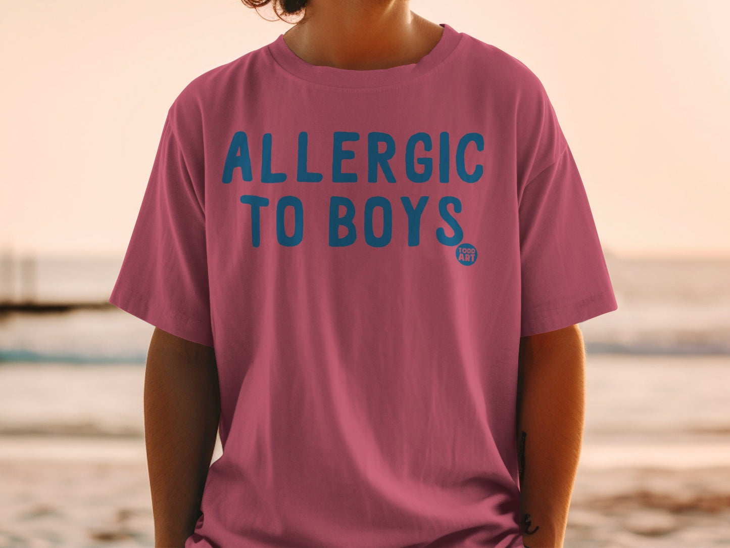 Allergic to Boys Todd Art Text Graphic T-Shirt