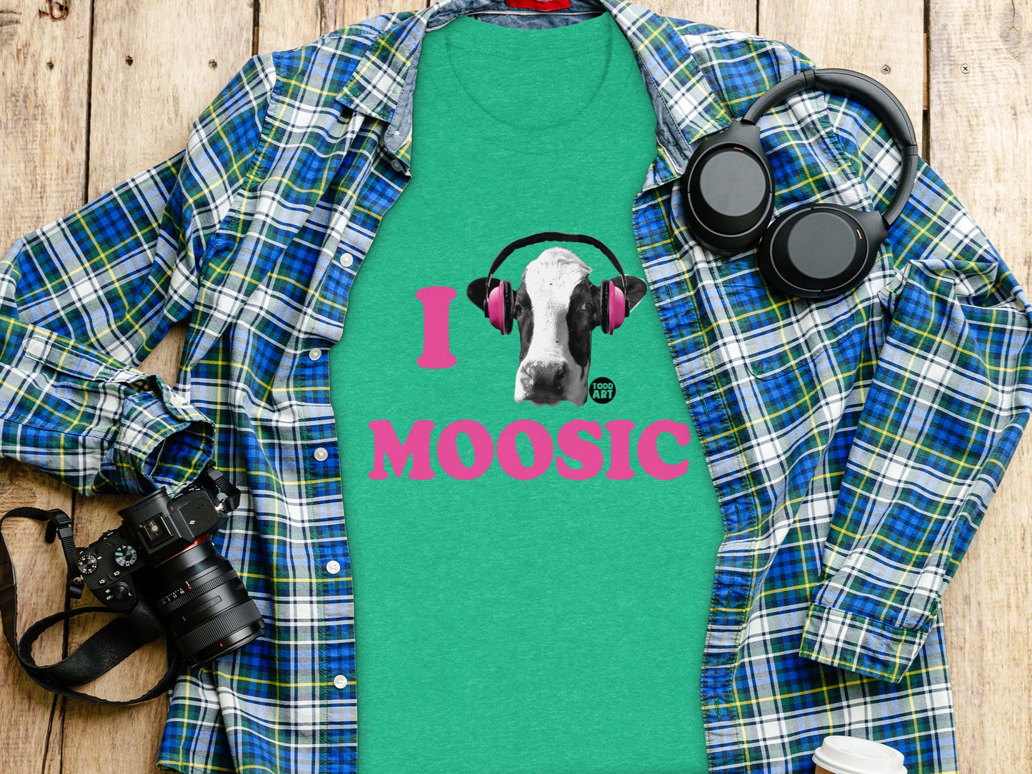 I Love Moosic Headphones Cow Graphic Tee