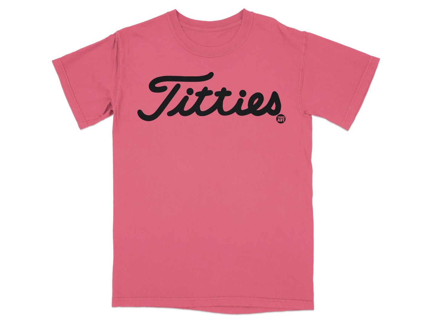 Pink T-Shirt with Bold Black Titties Text Design