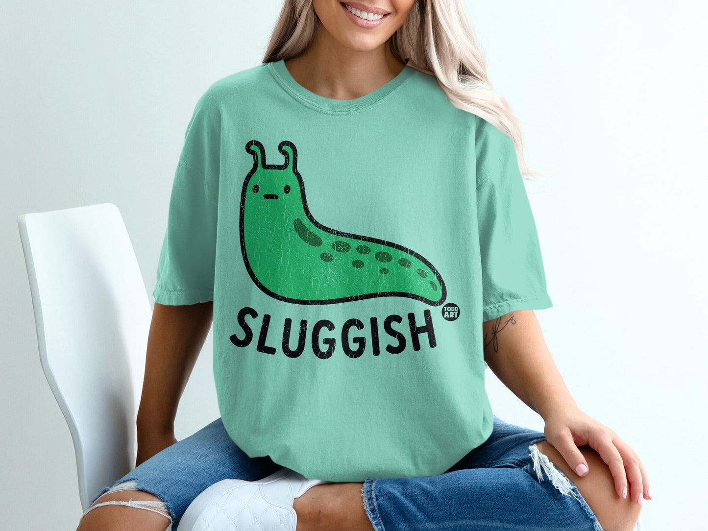 Sluggish Green Slug Graphic Print Casual Tee Shirt Product
