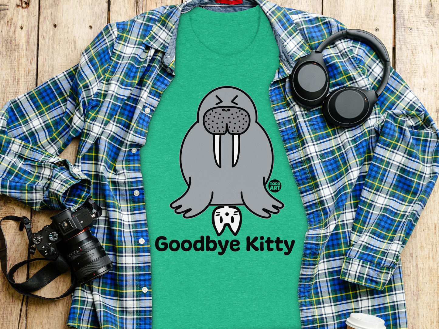 Funny Goodbye Kitty Graphic Walrus T-shirt Design