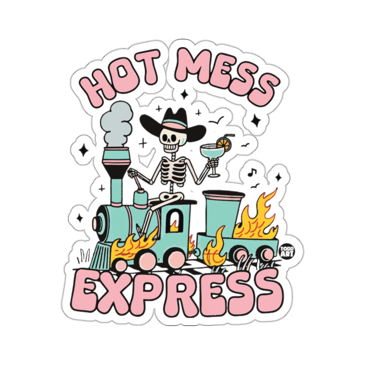 Hot Mess Express Skeleton Cowboy Train Cocktail Sticker 