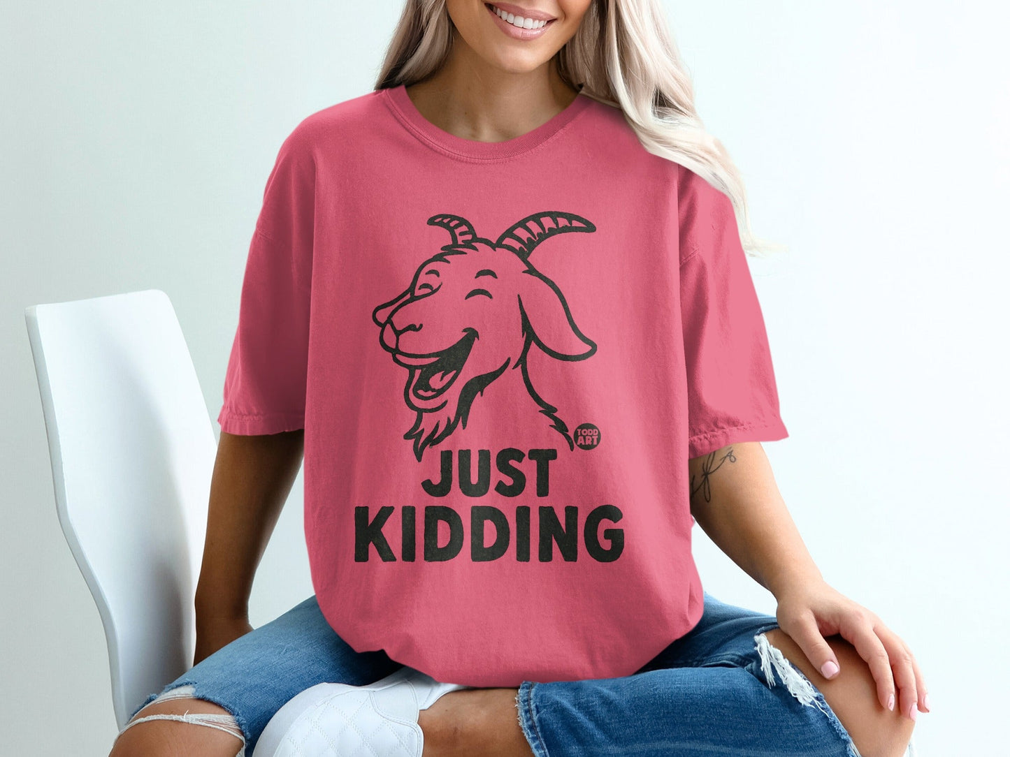 Funny Goat Just Kidding Print Casual Tee Shirt