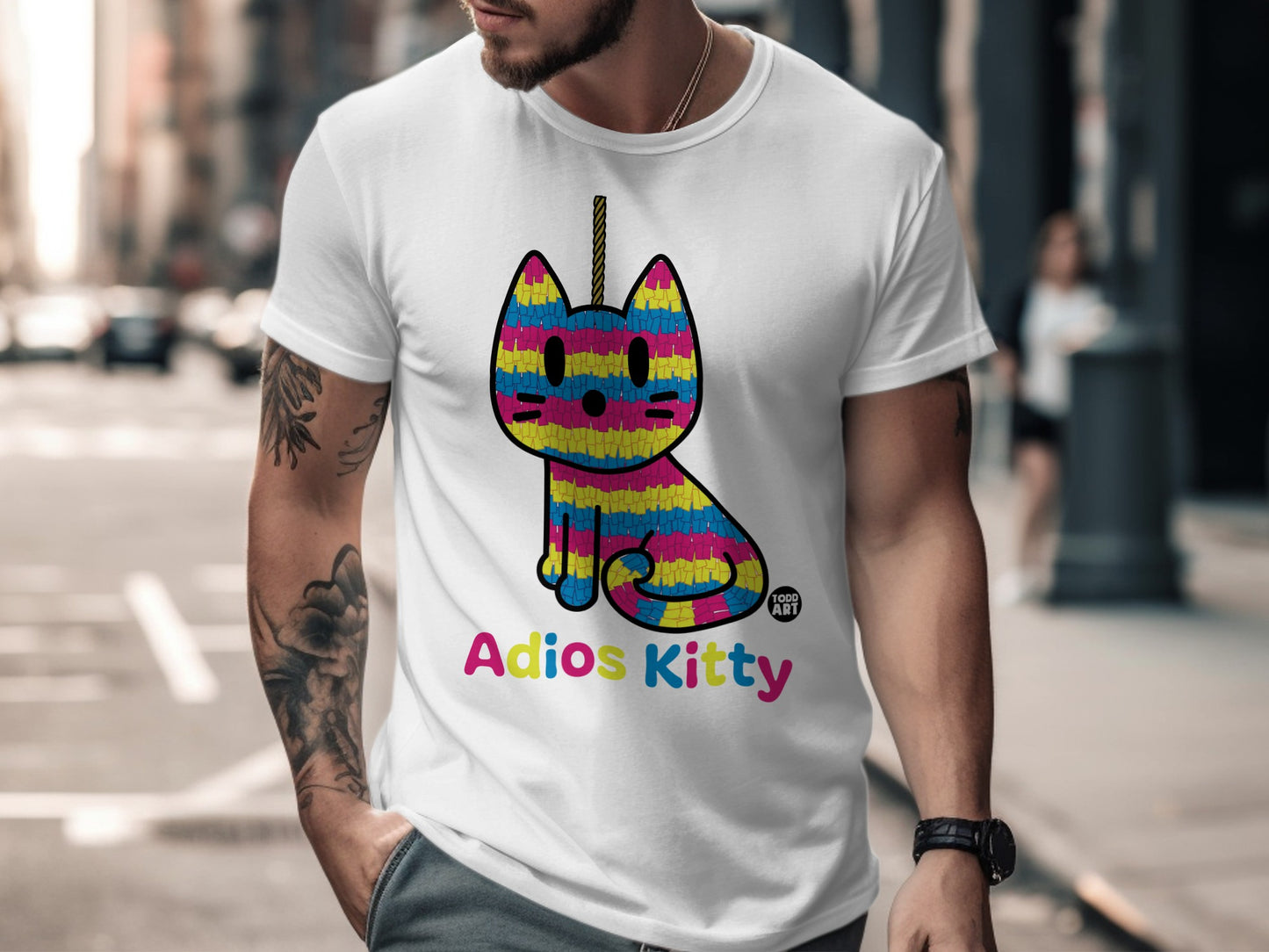 Adios Kitty Colorful Cat Graphic T-shirt Design