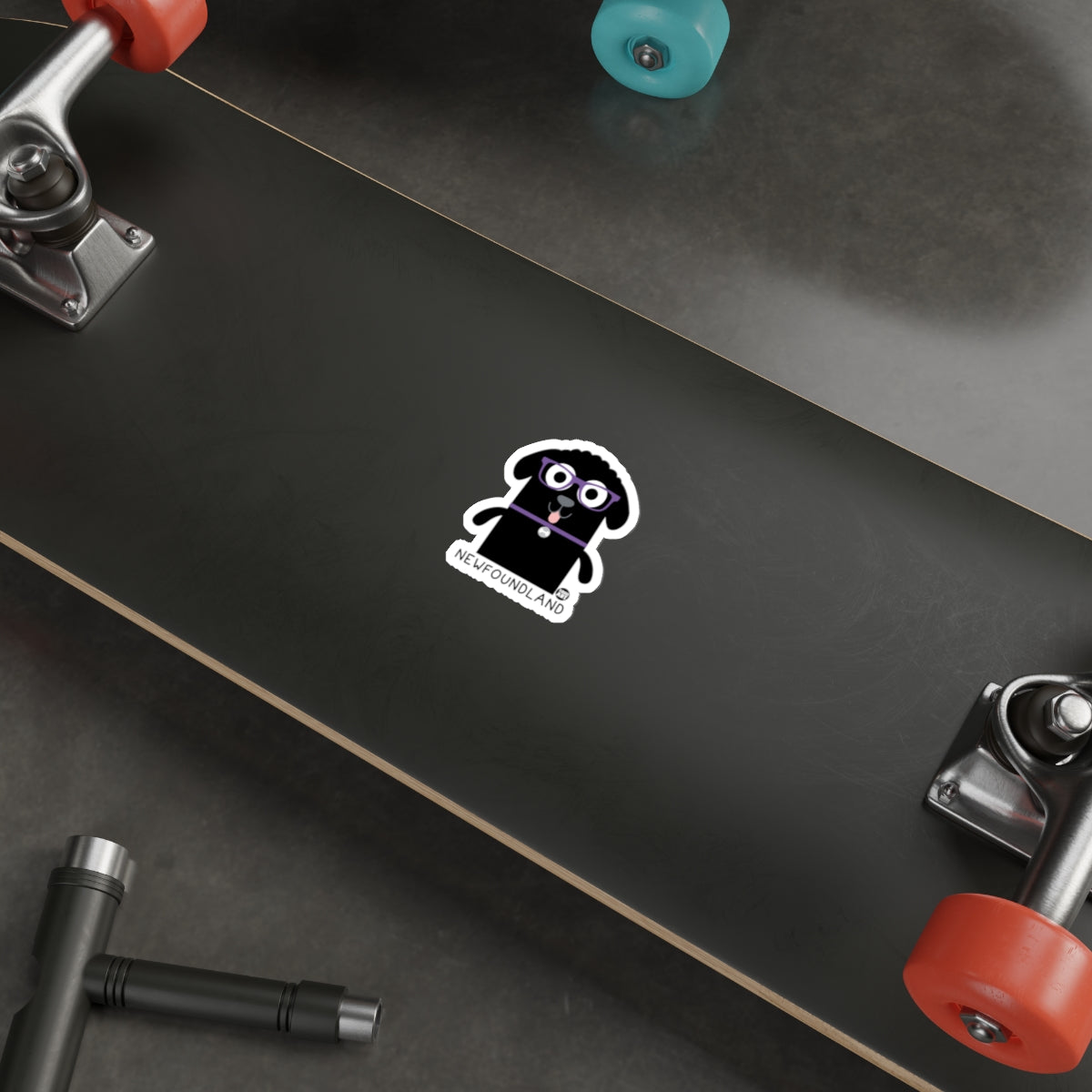 Newfoundland Dog Cartoon Sticker on Skateboard Deck