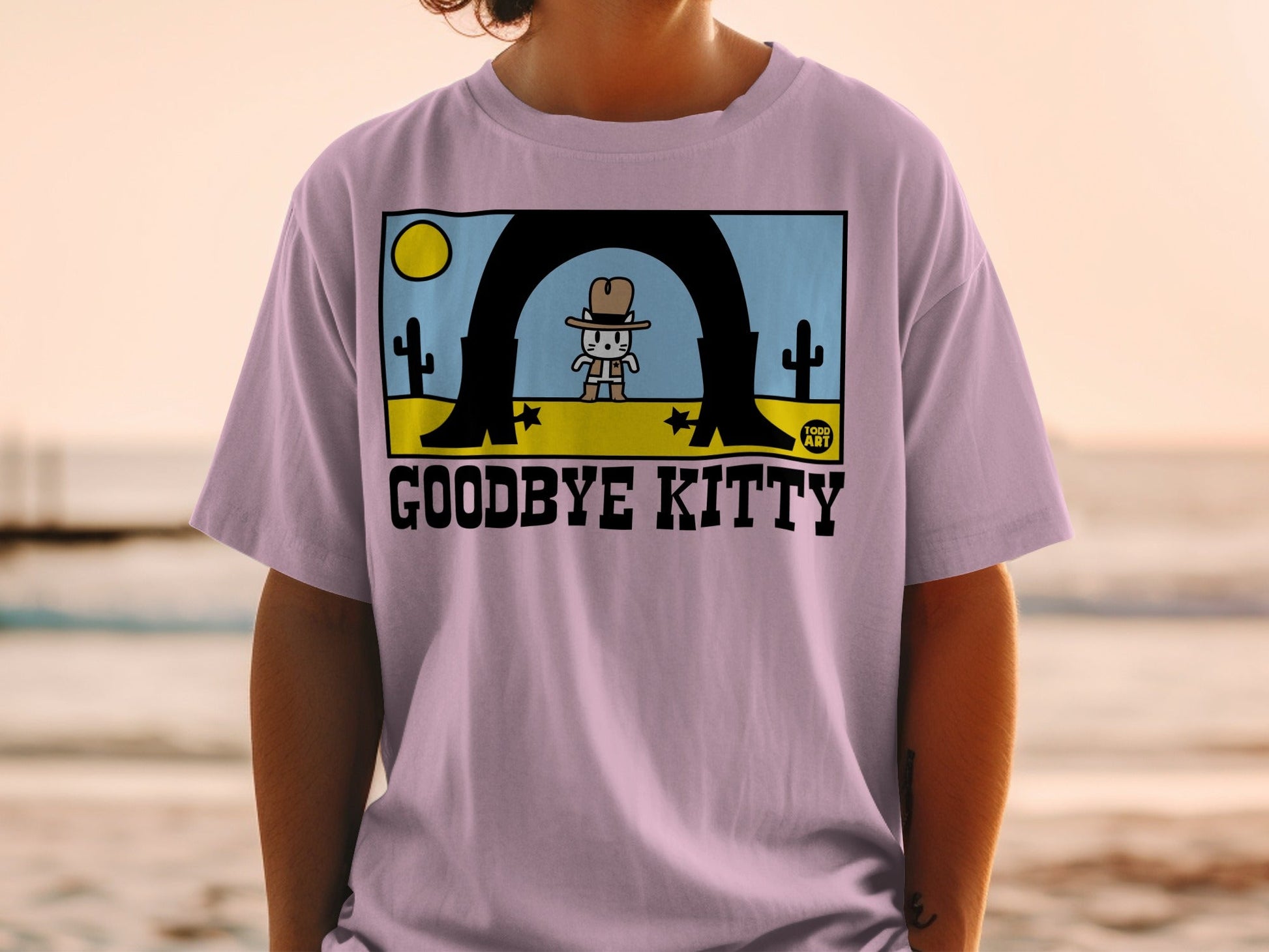 Goodbye Kitty Cartoon Cowboy Design T-Shirt