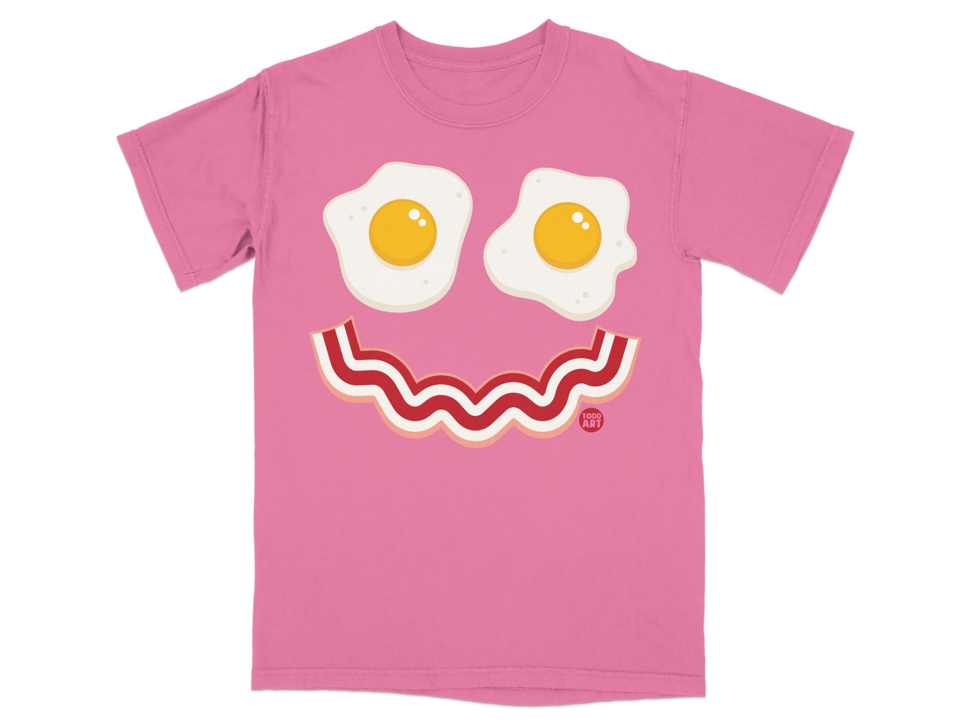 Fun Pink T-Shirt with Fried Eggs and Bacon Design