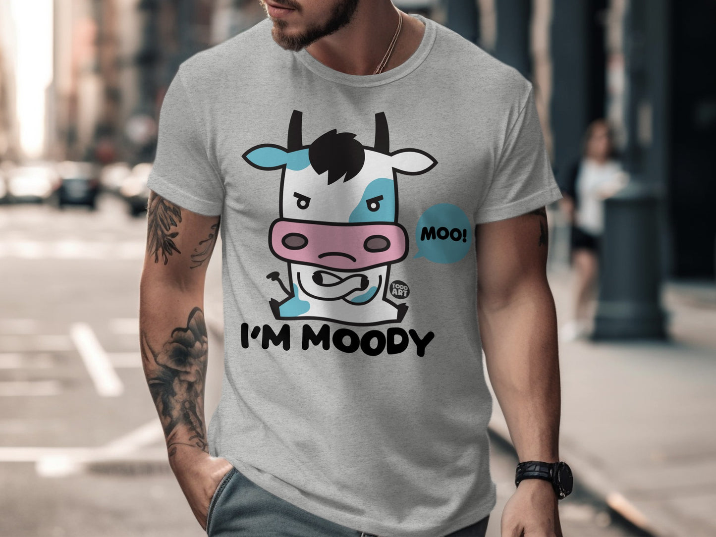 Funny I'm Moody Moo Cow Graphic T-Shirt for Men