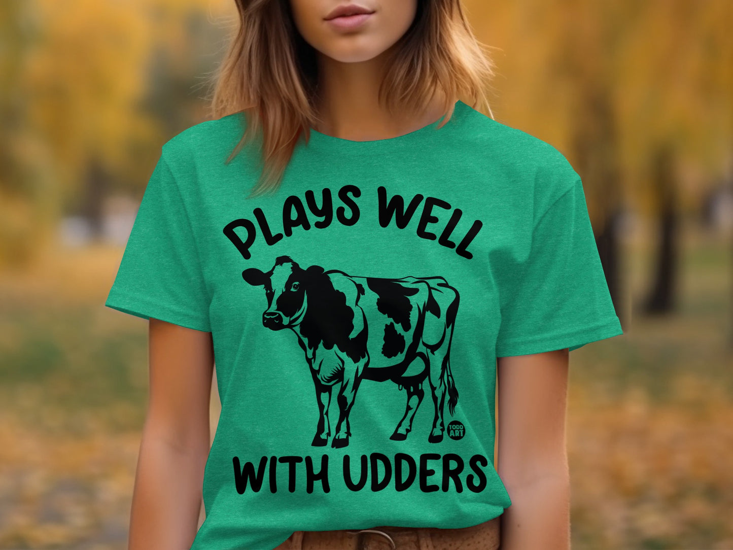 Plays Well With Udders Funny Cow T-shirt