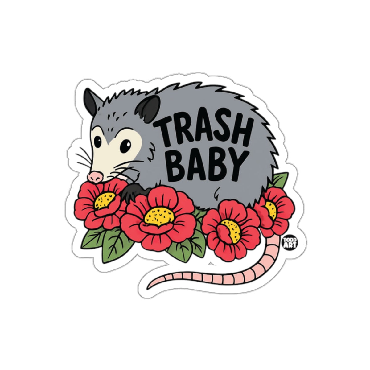 Cute Opossum Trash Baby Surrounded by Flowers sticker