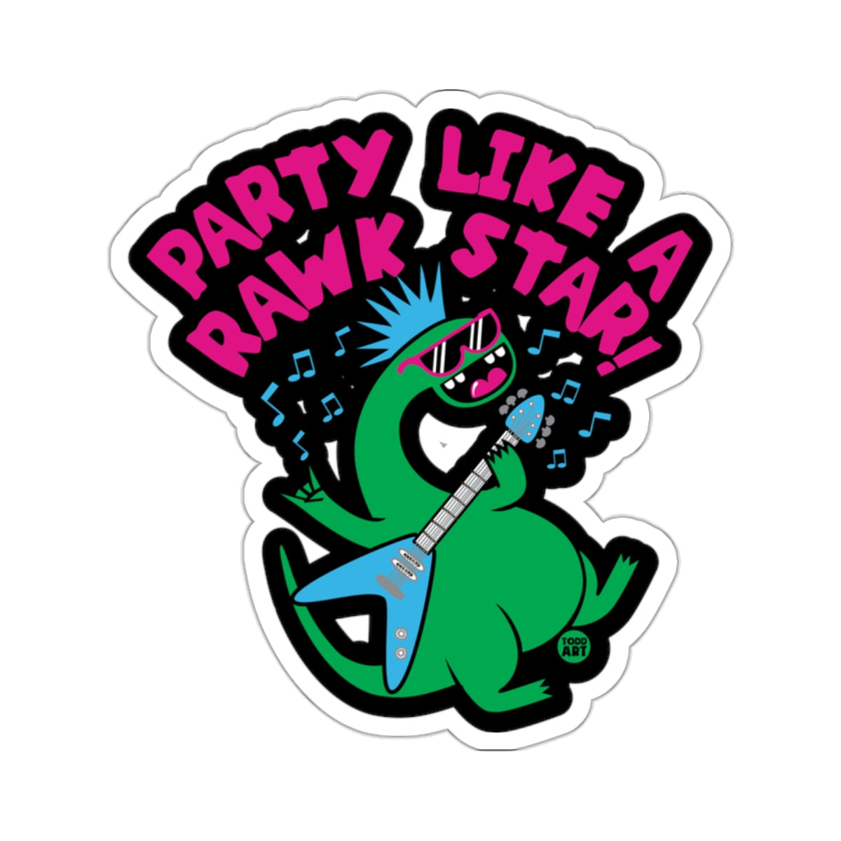 Party Like A Rawk Star Dinosaur Guitar Sticker