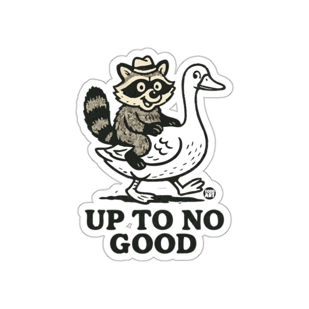 Up To No Good Raccoon On Goose Animal Illustration sticker