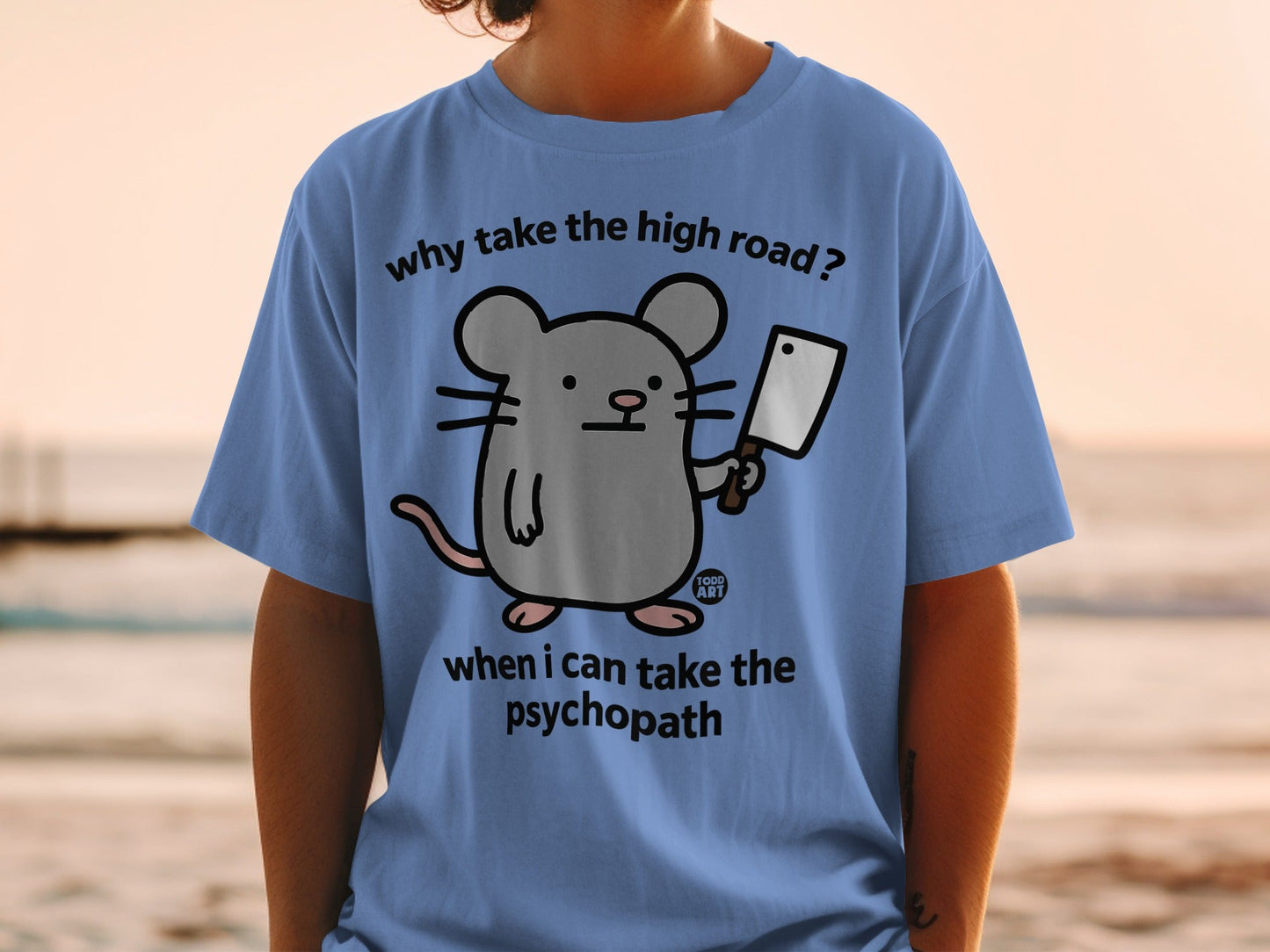 Funny Mouse with Cleaver Cartoon Graphic T-Shirt
