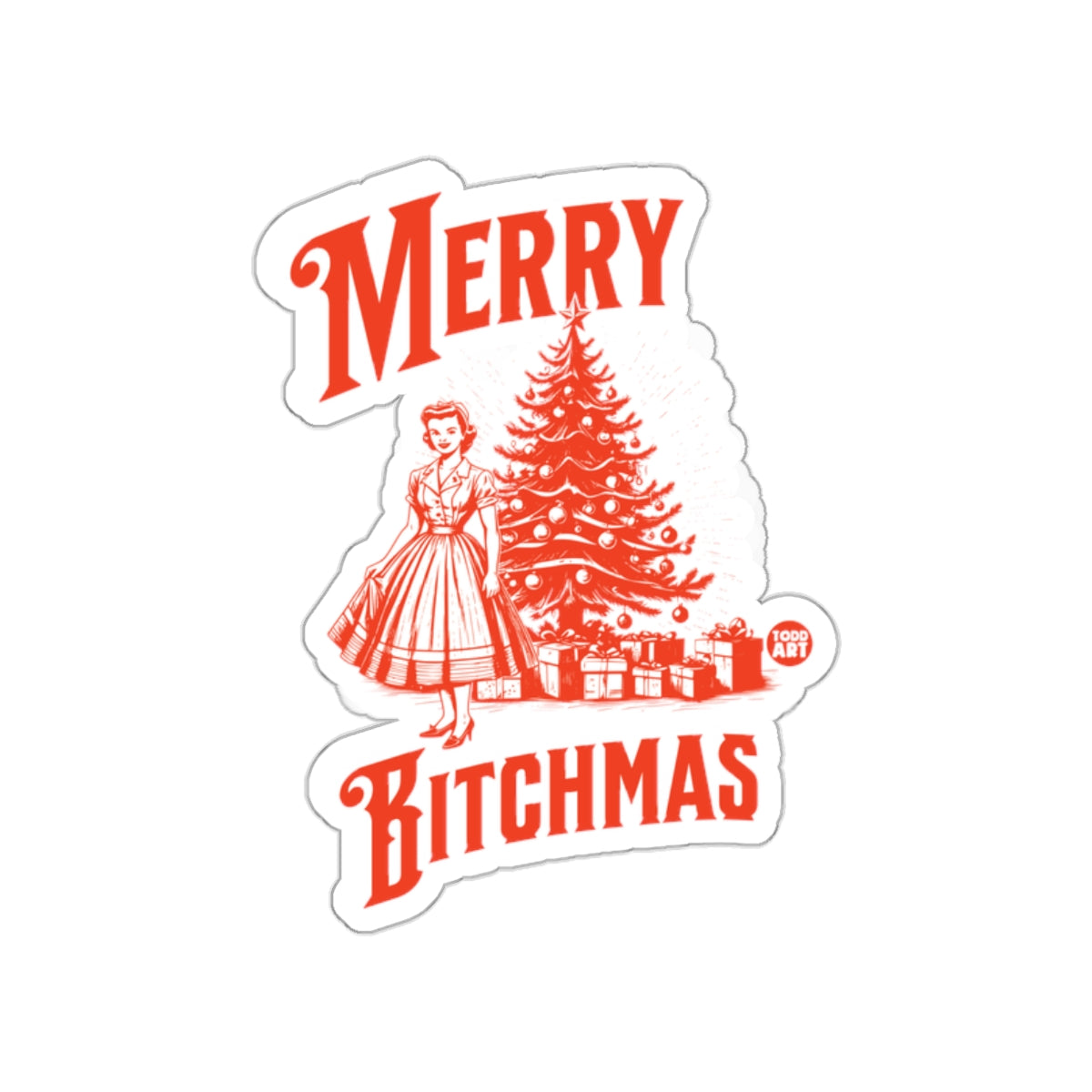 Merry Bitchmas Christmas Tree and Woman Sticker