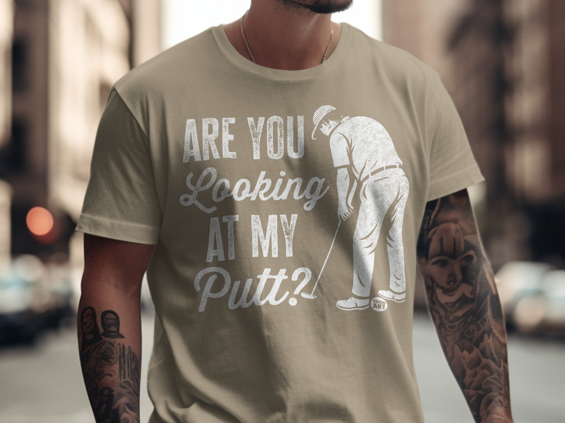 T-shirt with golfer and text "ARE YOU Looking AT MY Putt?"