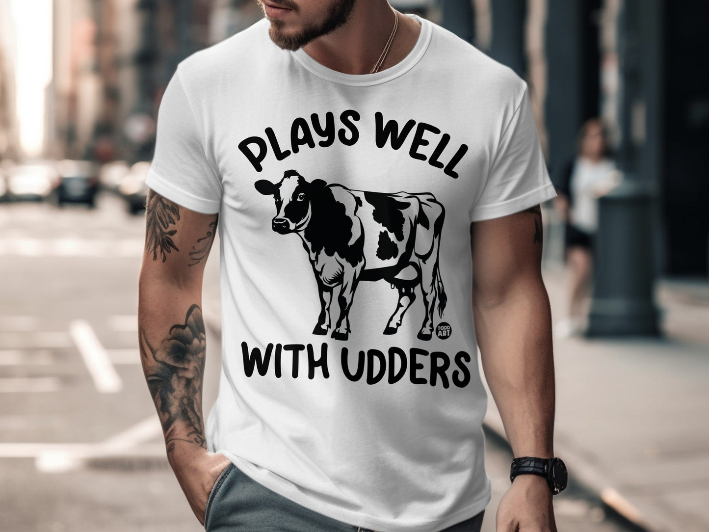 Plays Well with Udders Funny Cow T-Shirt