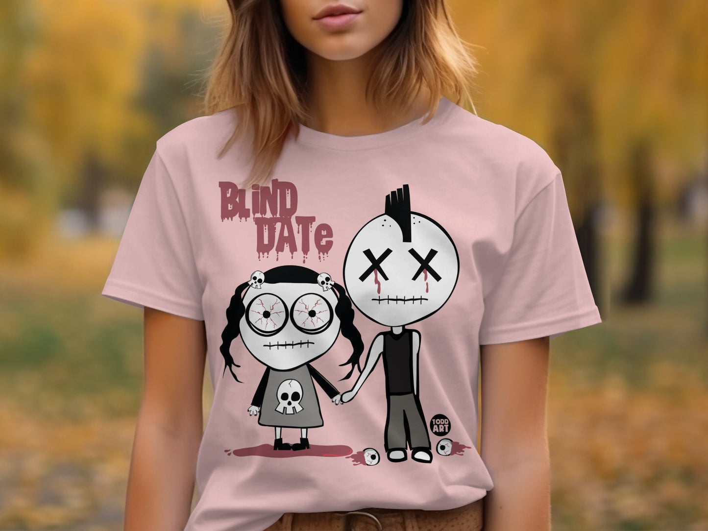 Funny Skeleton Couple Blind Date Graphic Tee