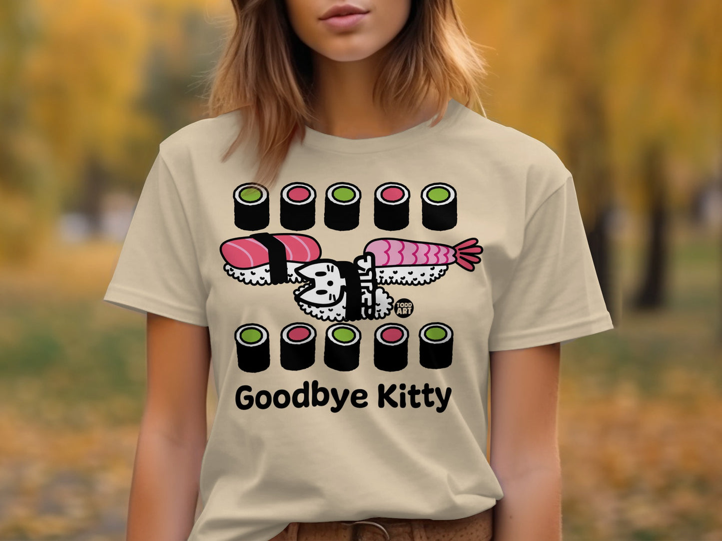 Cute Sushi Goodbye Kitty Graphic Tee Fashion Apparel