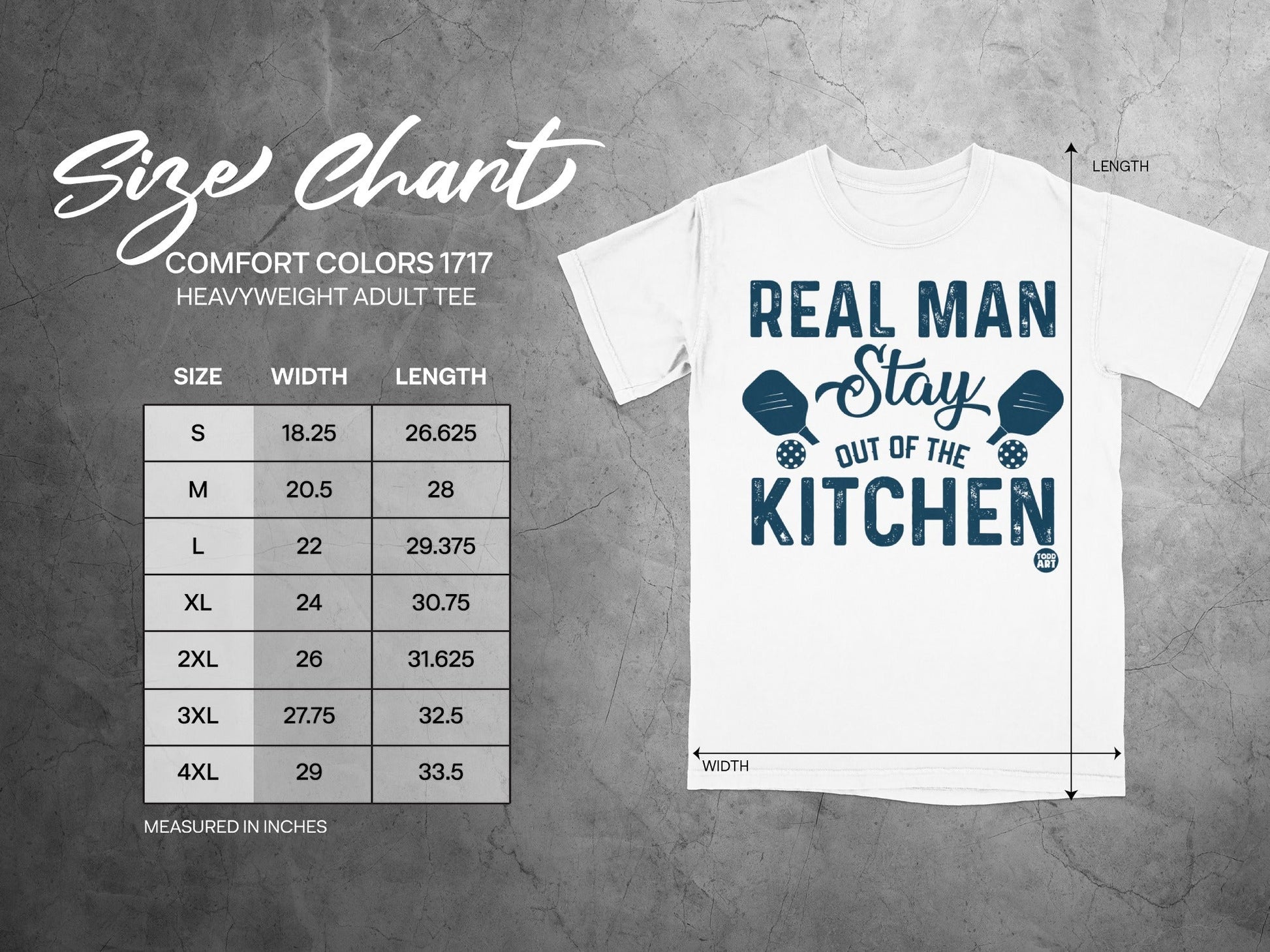 Comfort Colors 1717 size chart for heavyweight adult tee.