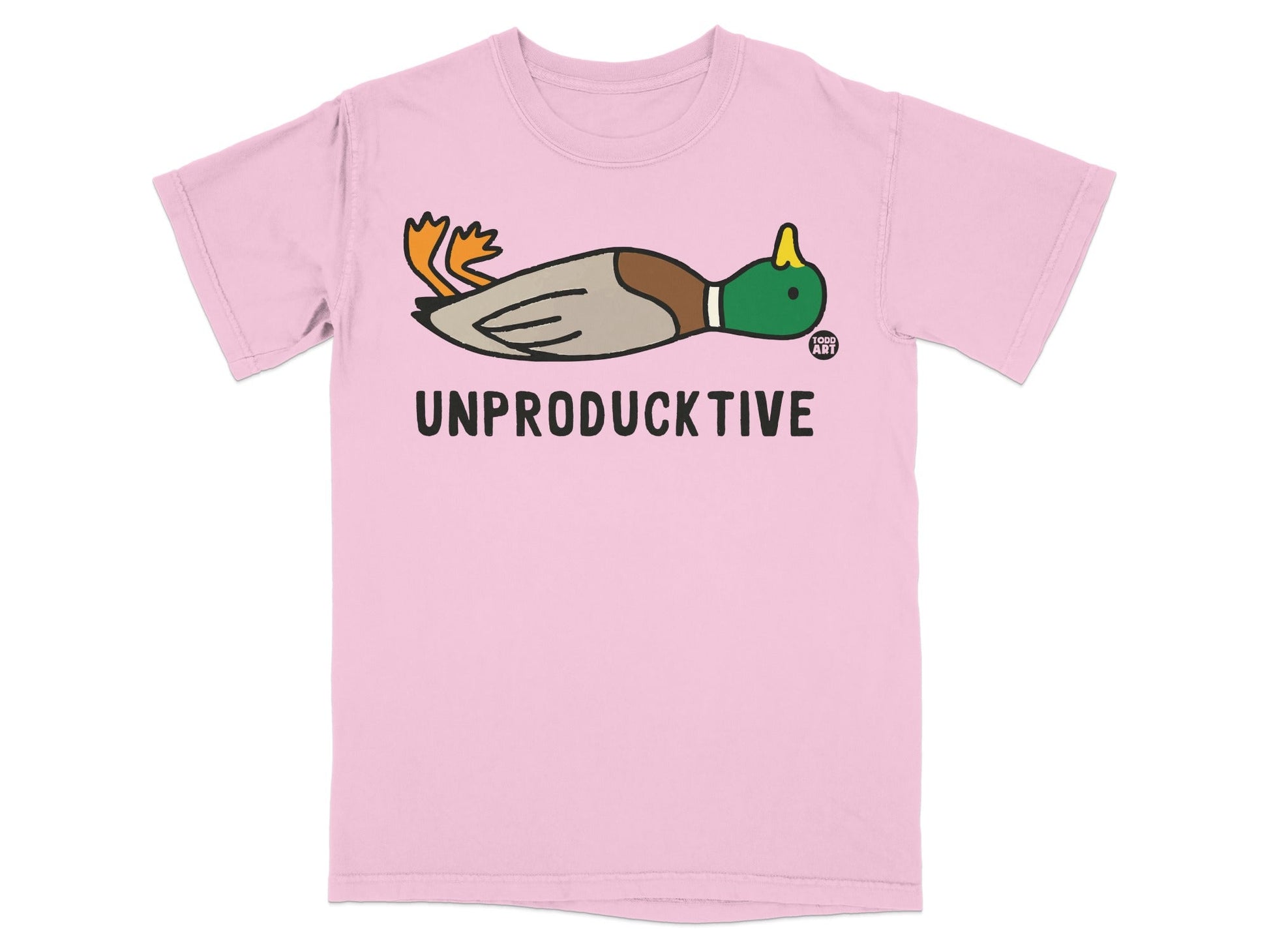 Unproductive Duck Graphic on Pink Funny T-Shirt