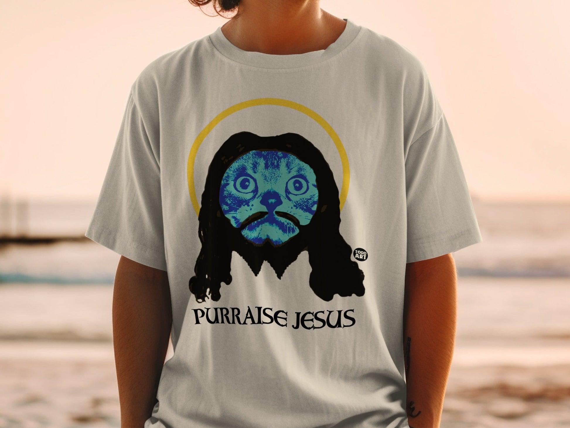 Purrraise Jesus Cat Graphic Short Sleeve T-Shirt