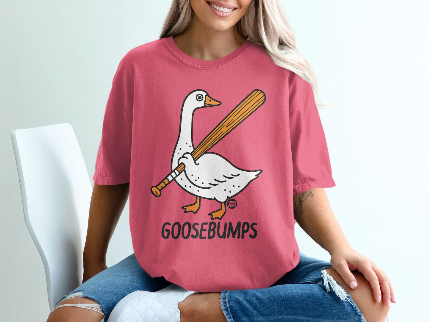 Goosebumps Duck with Baseball Bat Graphic Tee Shirt