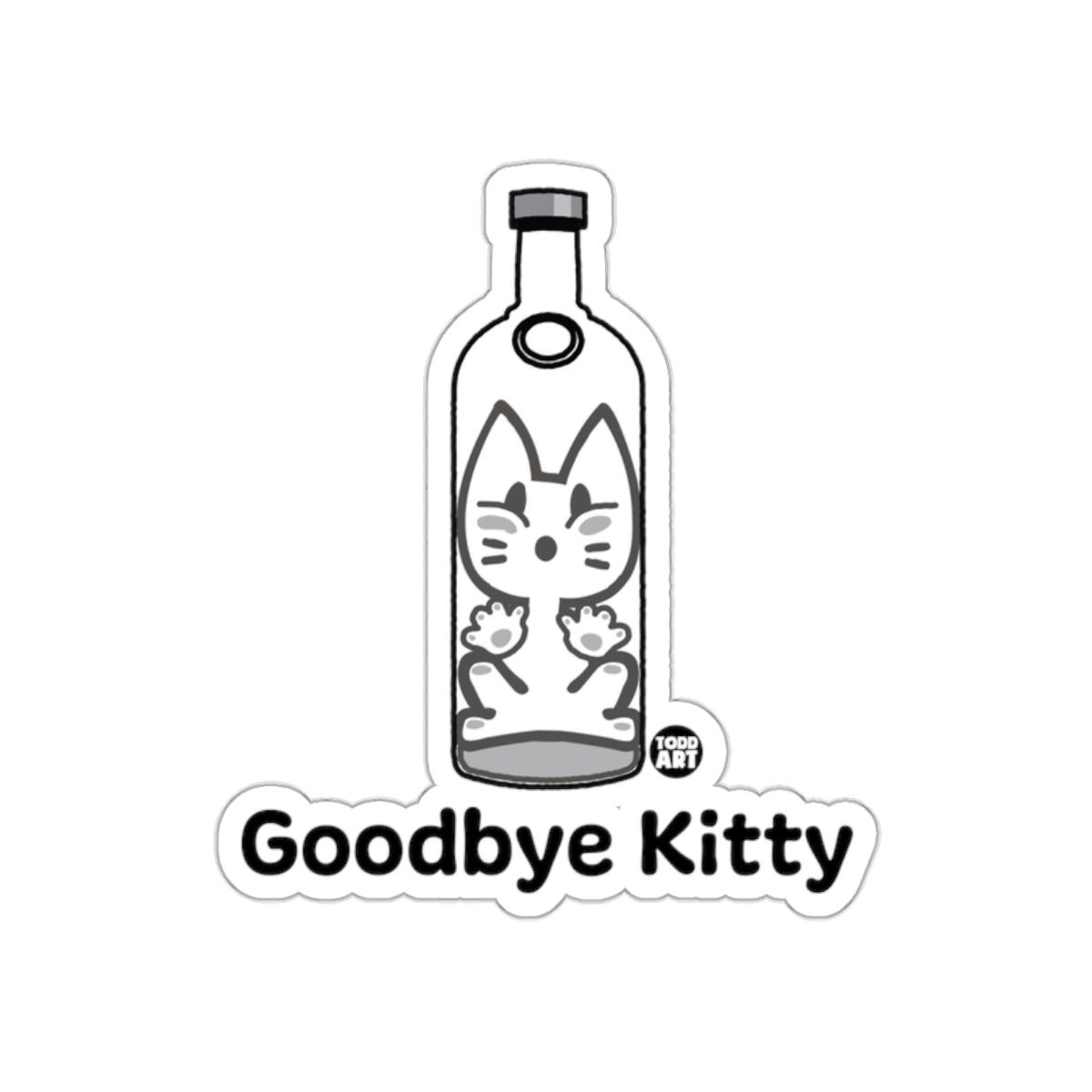 Goodbye Kitty Sticker with Cute Cat in Bottle Design