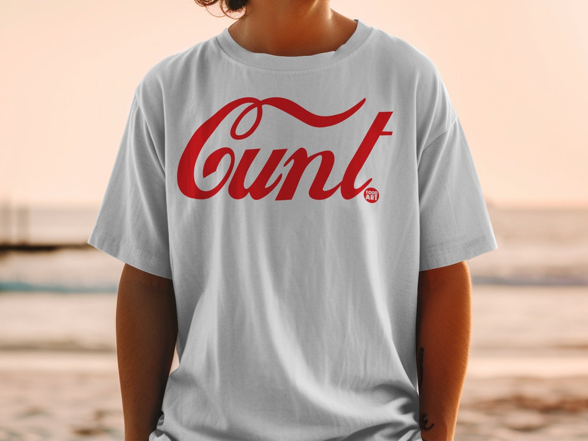 Todd Art Graphic Red Text on White T-Shirt