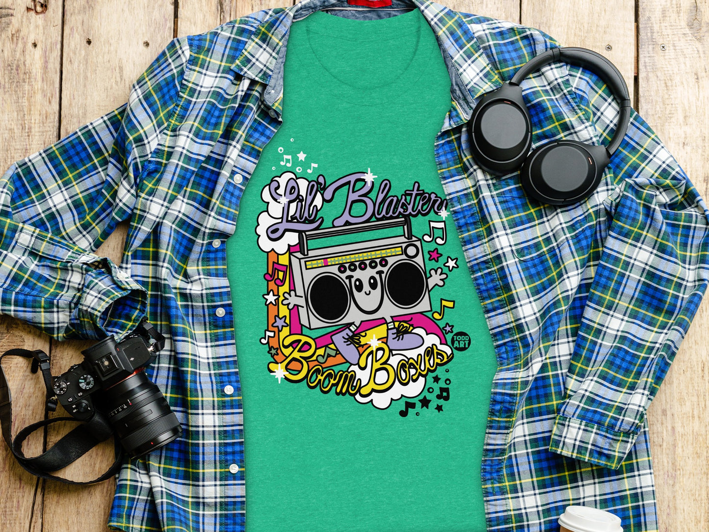 Fun Lil Blaster Boom Box Design on Green Tee