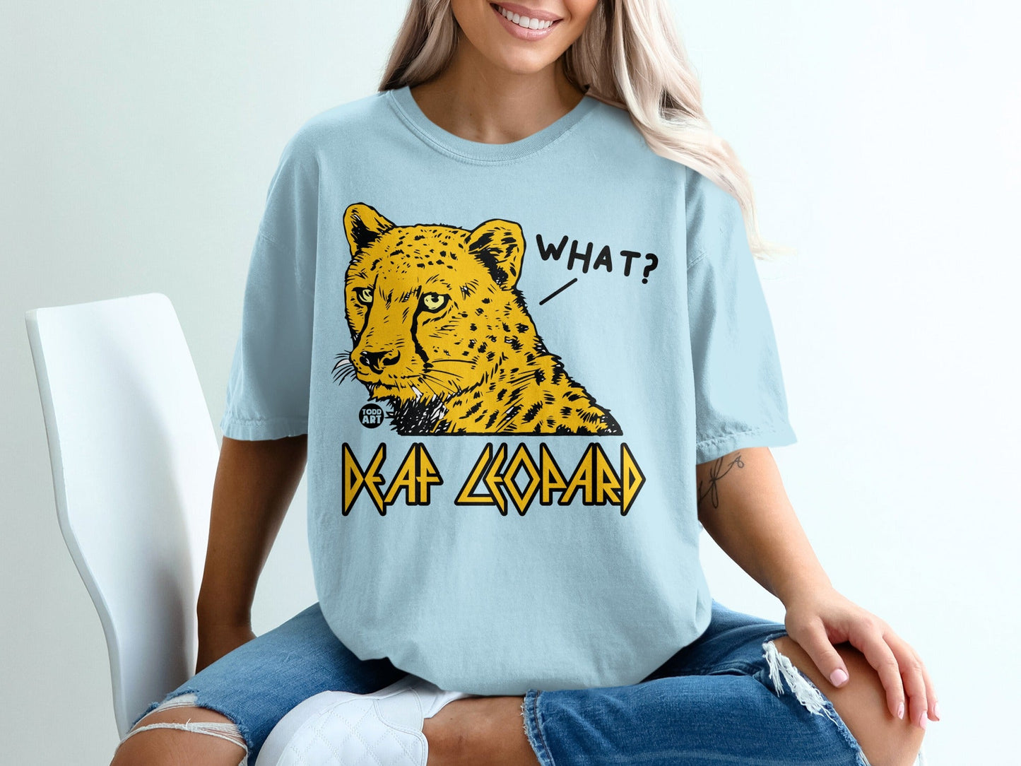 Funny Leopard Graphic Tee with 'What?' Text Shirt