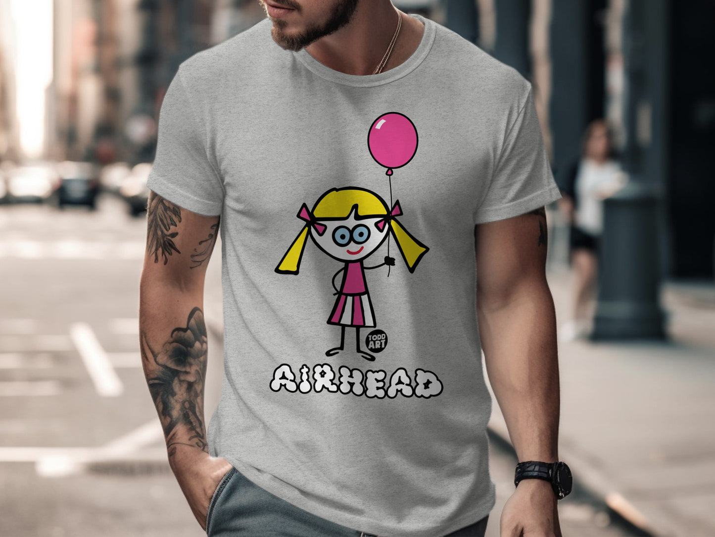 Cartoon Girl with Balloon Airhead Graphic T-Shirt