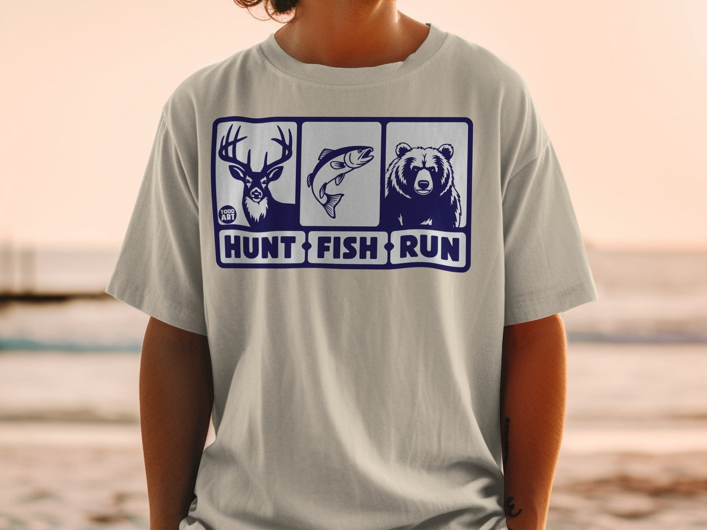 Hunt Fish Run Deer Fish Bear Graphic T-shirt
