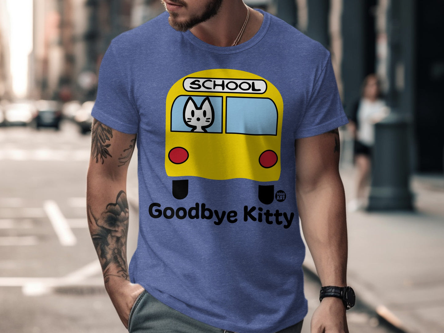 Funny Goodbye Kitty School Bus Graphic Tee