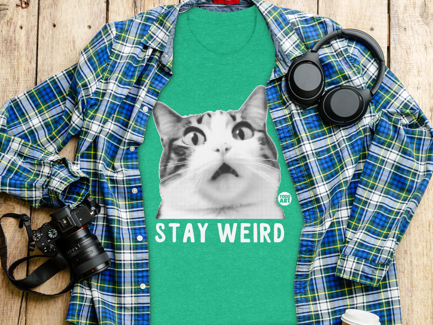 Stay Weird Cat Print Graphic T-shirt