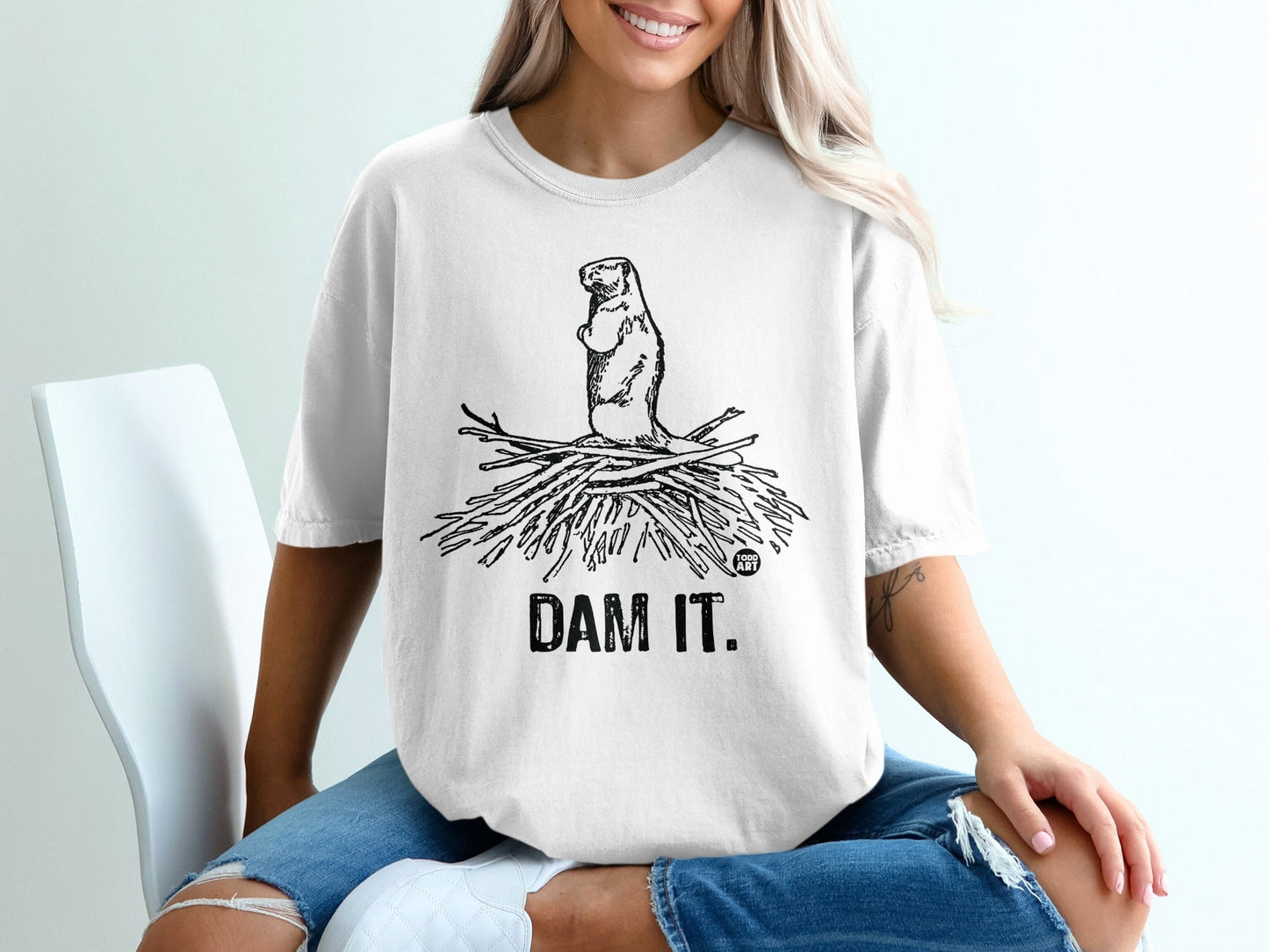 Funny Dam It Beaver Illustration Graphic Tee Shirt