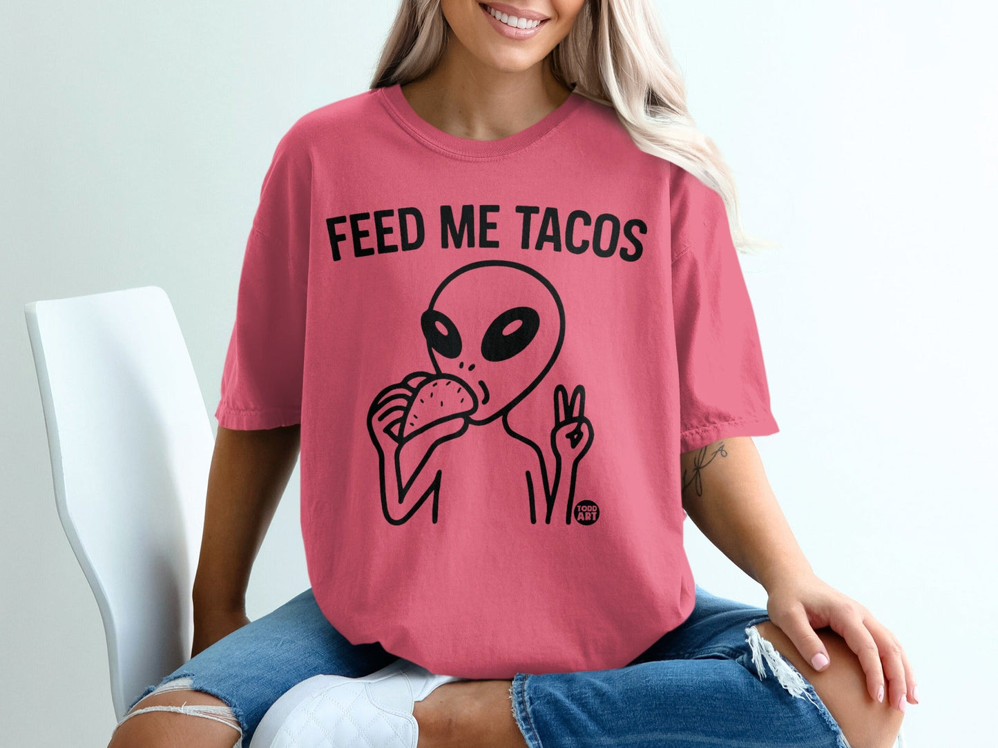 Alien Eating Taco Graphic T-Shirt Feed Me Tacos Shirt