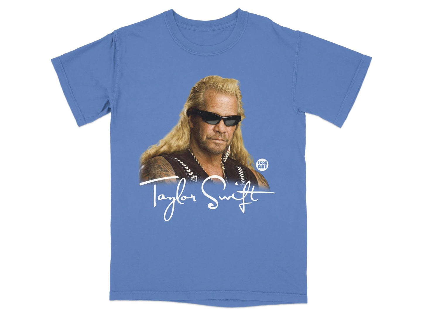 T-shirt with portrait of Duane "Dog the Bounty Hunter" Chapman and "Taylor Swift" text.