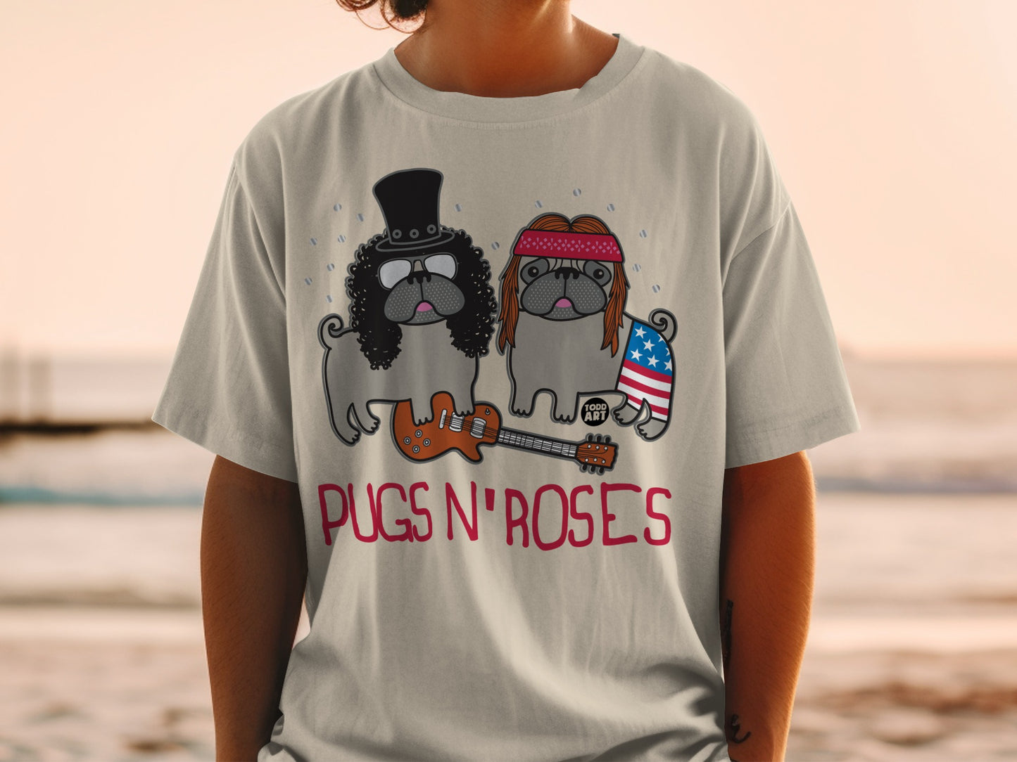 Pugs N' Roses Cute and Funny Graphic T-Shirt