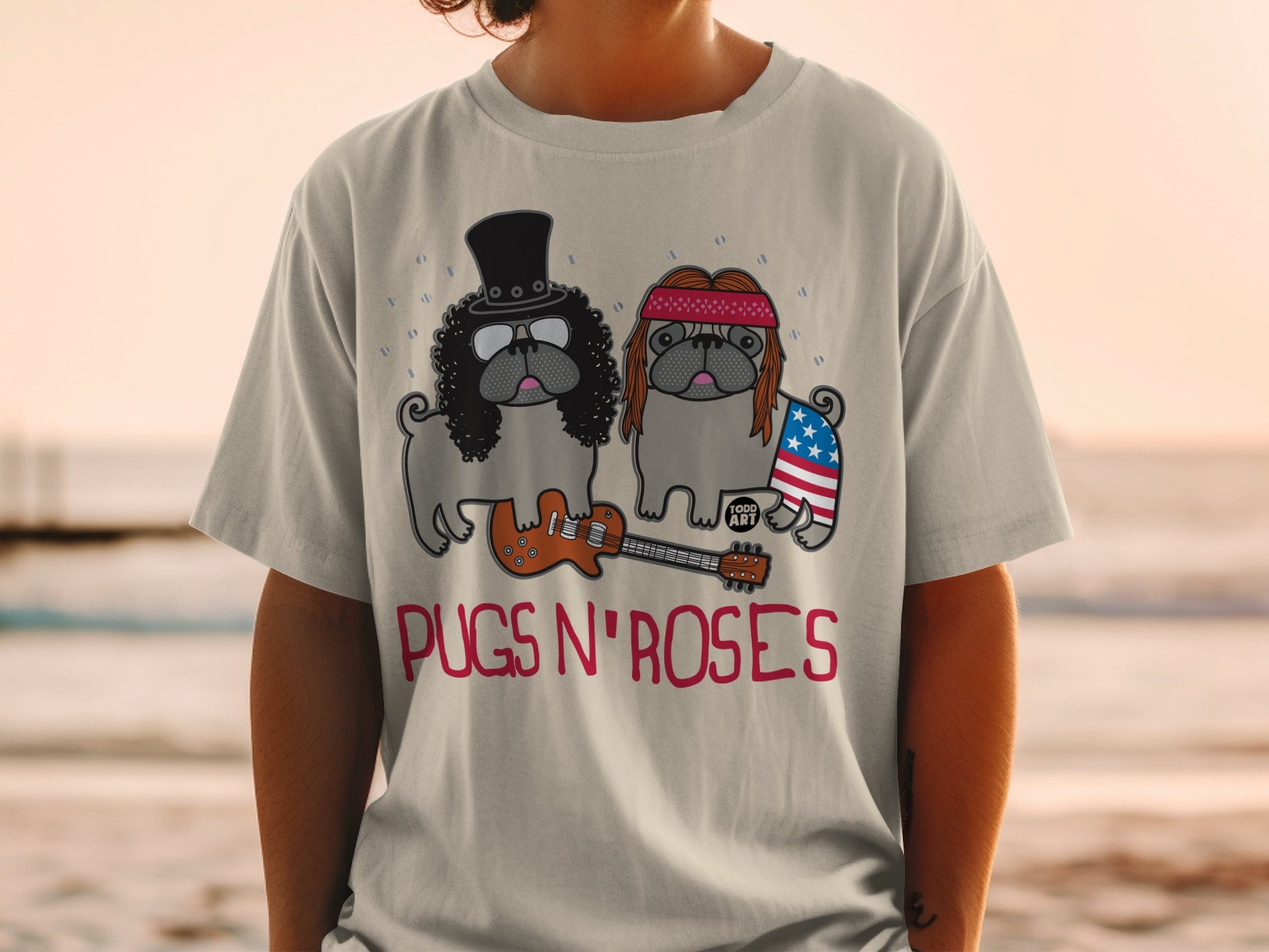 Pugs N' Roses Cute and Funny Graphic T-Shirt