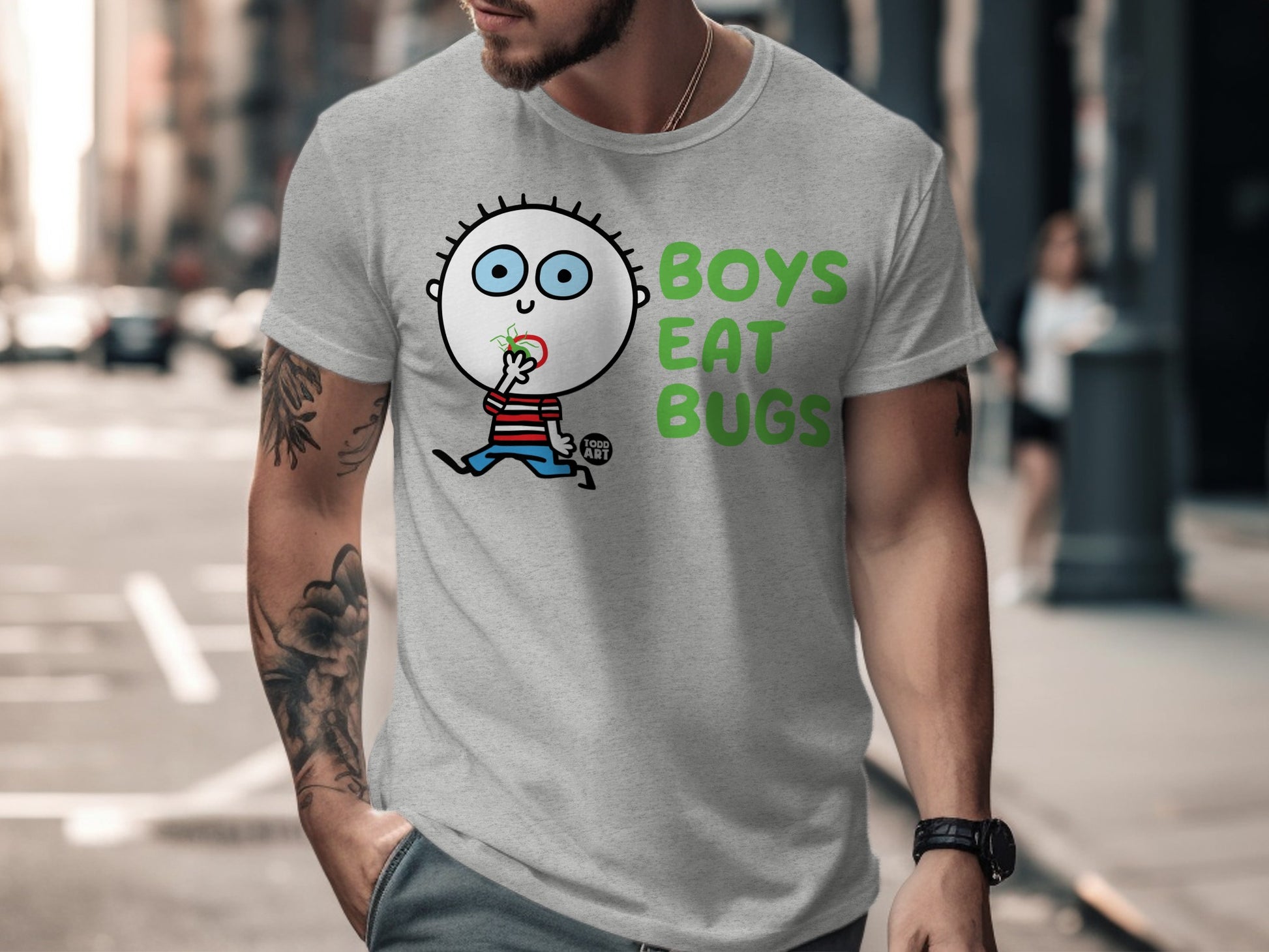 Boys Eat Bugs Cute Graphic Cartoon T-Shirt