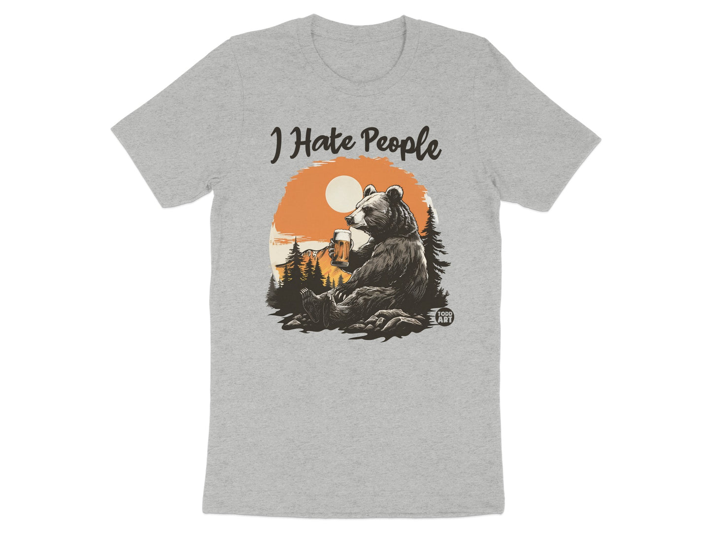 I Hate People Bear Drinking Beer Design T-Shirt