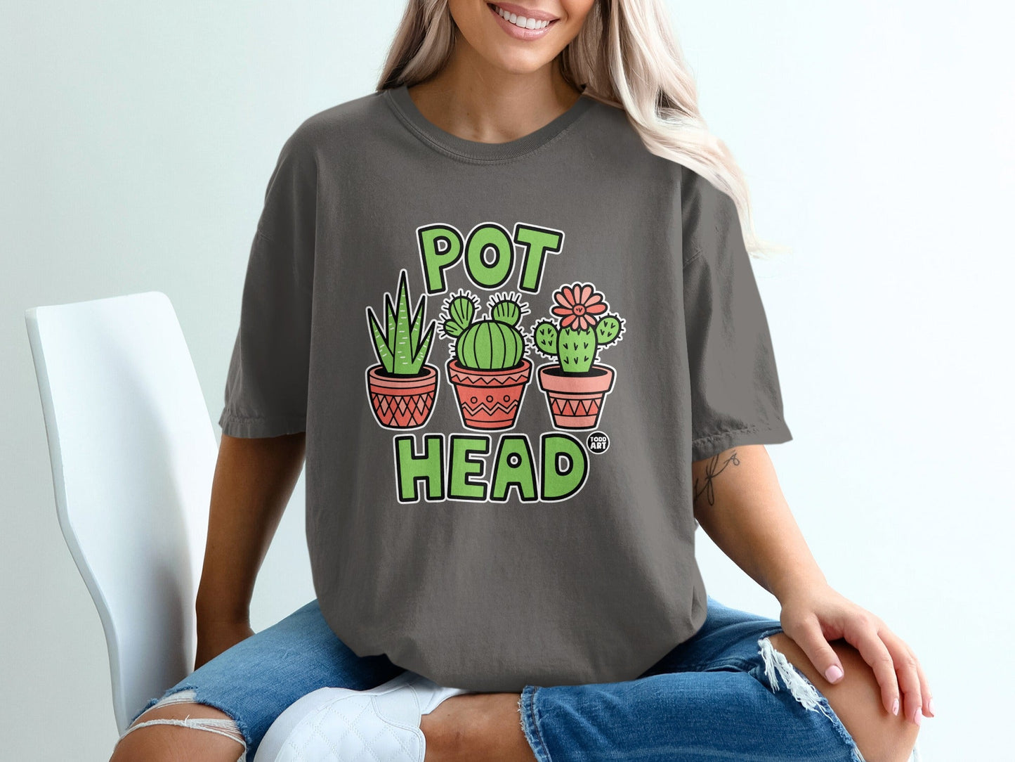 Fun Graphic 'Pot Head' Cactus Design T-Shirt