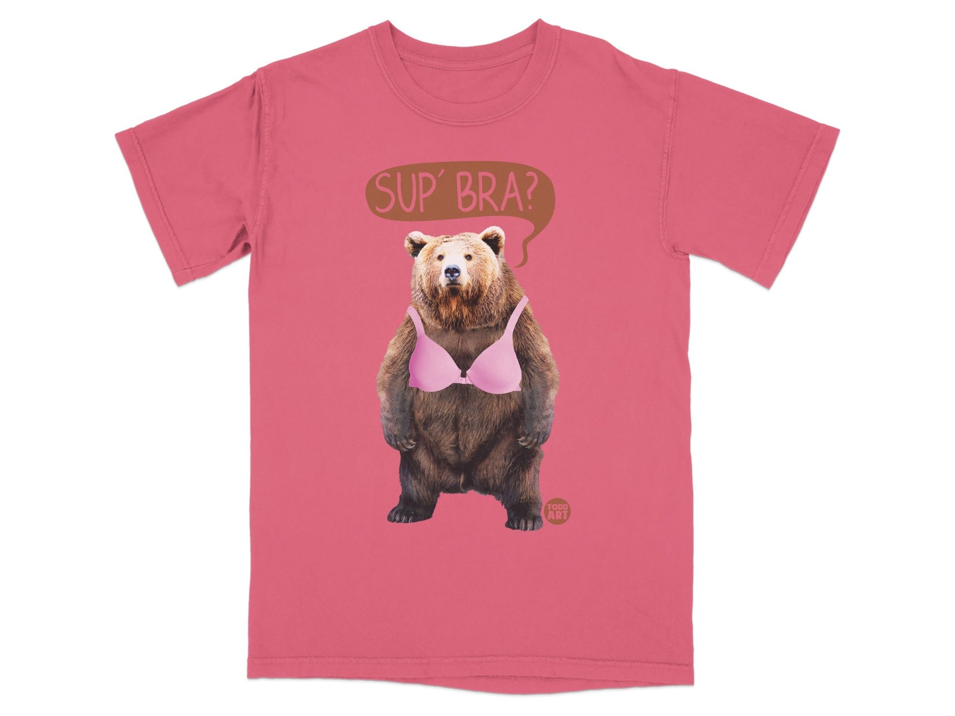 Sup' Bra? Bear Graphic Pink T-Shirt