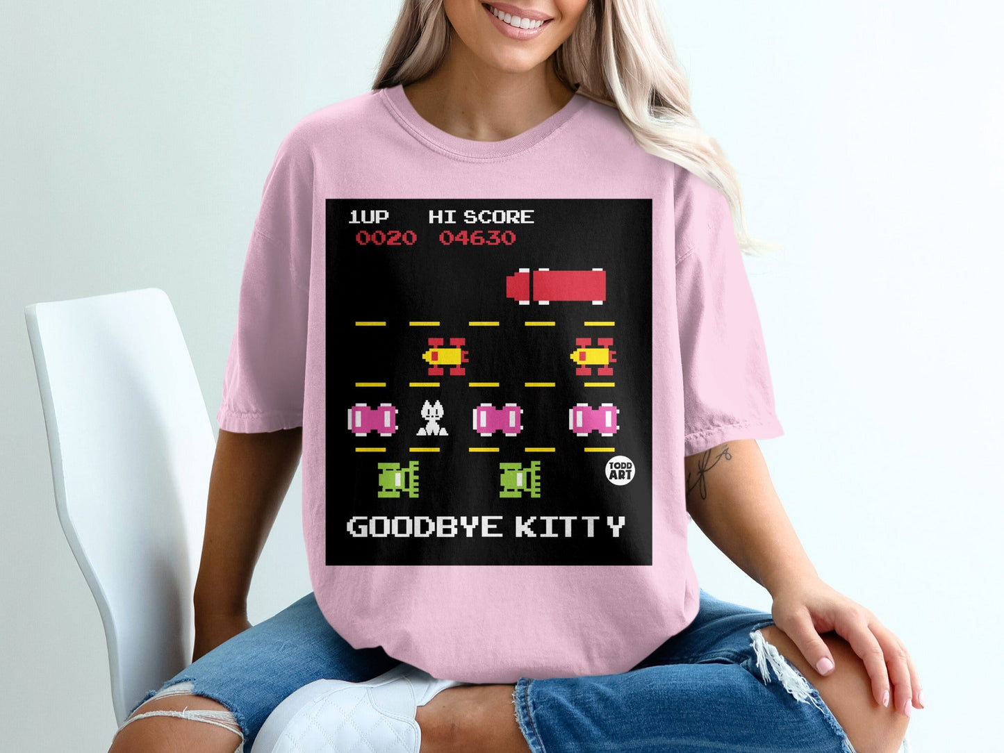 Retro Arcade Goodbye Kitty Game Graphic T-shirt