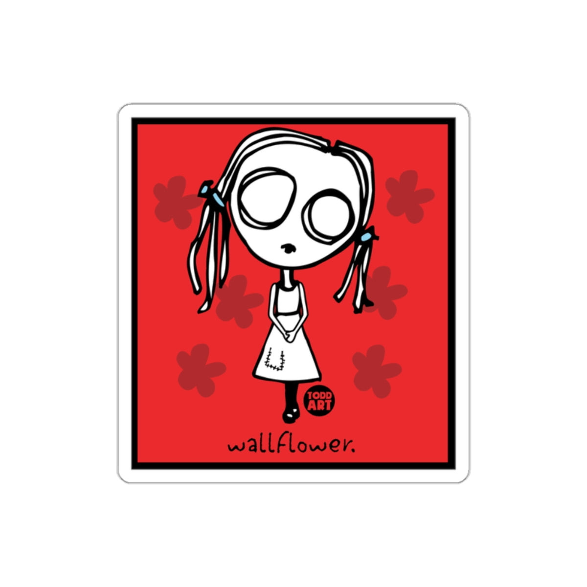 Wallflower Cartoon Artwork with Red Background Sticker'
